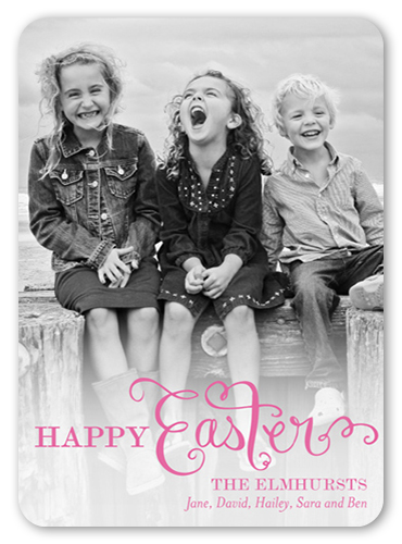 Script Overlay Easter Card, Pink, Pearl Shimmer Cardstock, Rounded