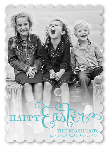 Script Overlay Easter Card, Blue, Pearl Shimmer Cardstock, Scallop