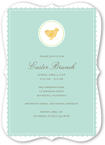 Chique Chick Easter Invitation, Blue, Pearl Shimmer Cardstock, Bracket