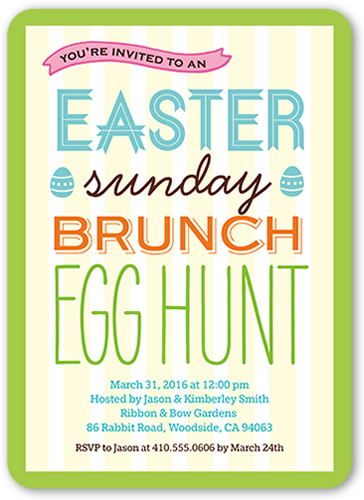 Sunday Brunch Easter Invitation, Green, Standard Smooth Cardstock, Rounded