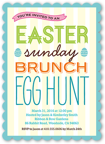 Sunday Brunch Easter Invitation, Blue, Pearl Shimmer Cardstock, Scallop