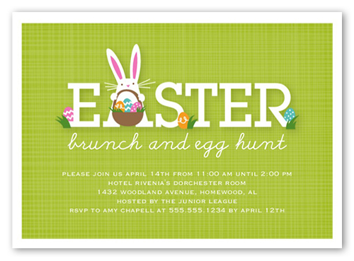 Bunny Brunch Easter Invitation, Green, Standard Smooth Cardstock, Square