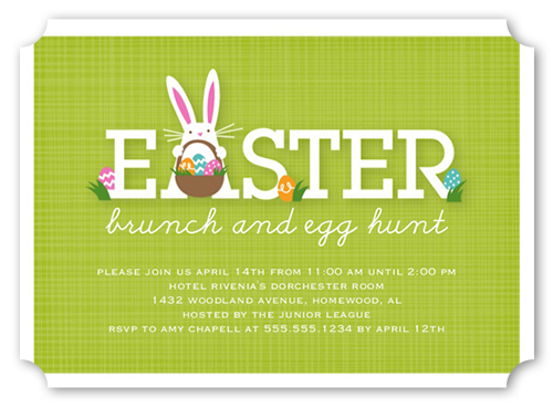 Bunny Brunch Easter Invitation, Green, Pearl Shimmer Cardstock, Ticket