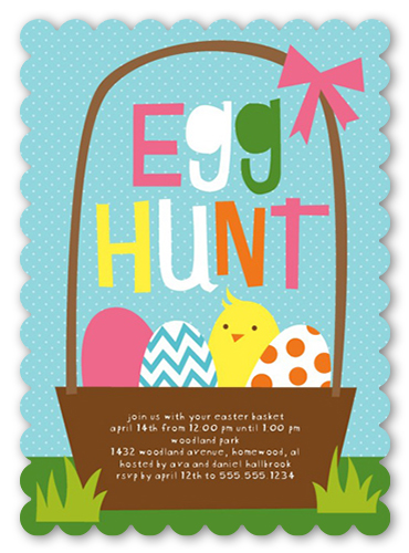 Egg Hunt Easter Invitation, Blue, Matte, Signature Smooth Cardstock, Scallop
