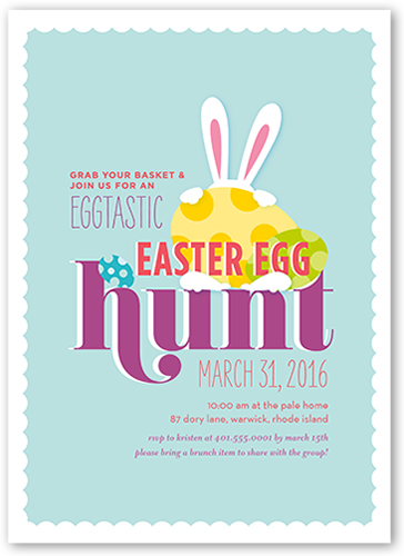 Eggtastic Egg Hunt Easter Invitation, Blue, 100% Recycled Cardstock , Square