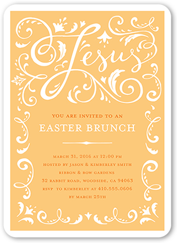 Ornate Swirls Easter Invitation, Orange, Standard Smooth Cardstock, Rounded