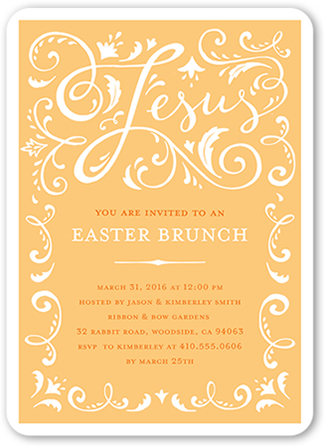 Ornate Swirls Easter Invitation, Orange, Matte, Signature Smooth Cardstock, Rounded
