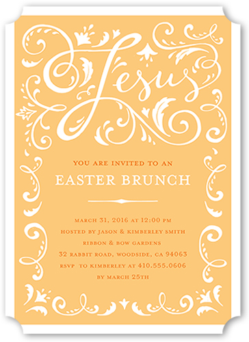 Ornate Swirls Easter Invitation, Orange, Pearl Shimmer Cardstock, Ticket