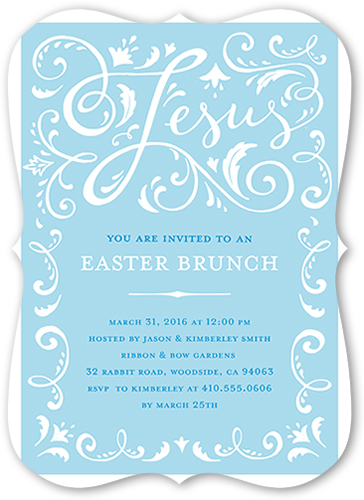 Ornate Swirls Easter Invitation, Blue, Pearl Shimmer Cardstock, Bracket
