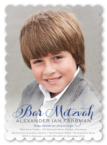 Bar Mitzvah Overlay Bar Mitzvah Invitation, Blue, Pearl Shimmer Cardstock, Scallop