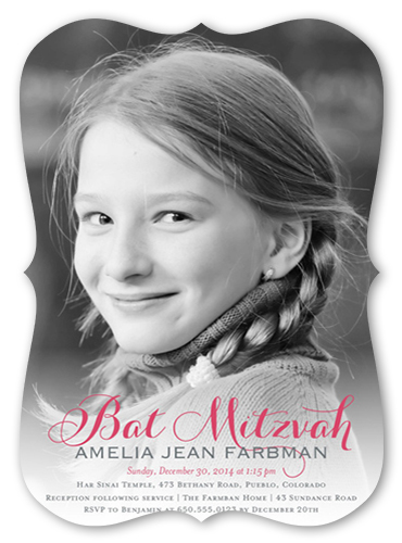 Bat Mitzvah Overlay Bat Mitzvah Invitation, Pink, Pearl Shimmer Cardstock, Bracket