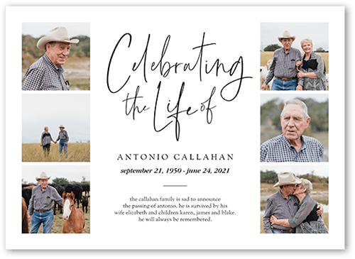 Celebrating the Life Sympathy Card, White, 5x7 Flat, Pearl Shimmer Cardstock, Square