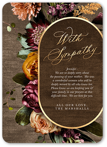 Floral Tranquillity Sympathy Card, Brown, 5x7 Flat, Standard Smooth Cardstock, Rounded