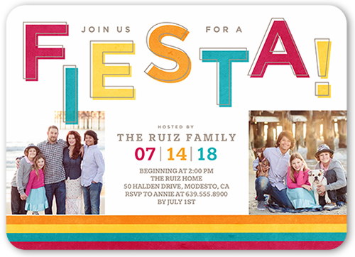 Fiesta Time Summer Invitation, White, Standard Smooth Cardstock, Rounded, White