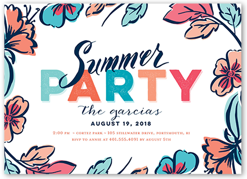 Festive Color Summer Invitation, White, Pearl Shimmer Cardstock, Square