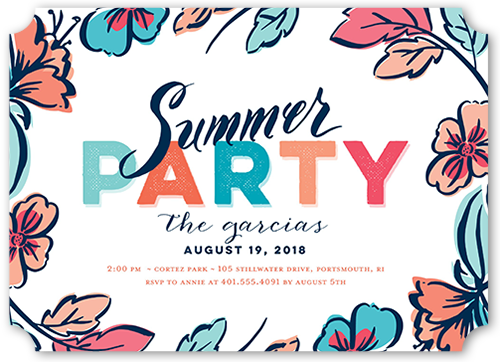 Festive Color Summer Invitation, White, Pearl Shimmer Cardstock, Ticket