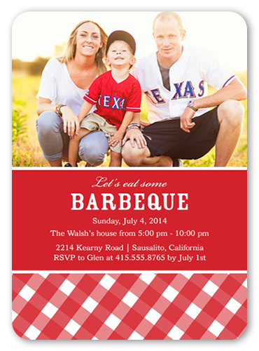 BBQ Party Summer Invitation, Red, Pearl Shimmer Cardstock, Rounded