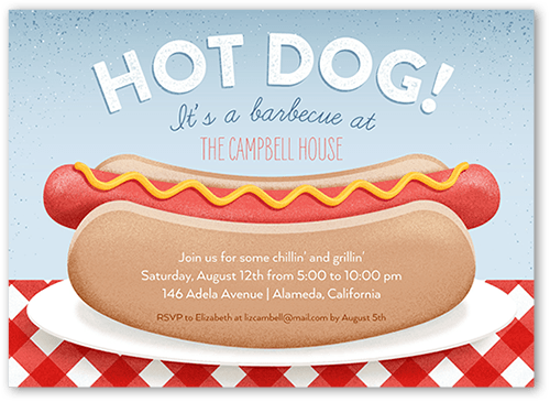 Hotdog Barbecue Summer Invitation, Blue, 5x7, Standard Smooth Cardstock, Square