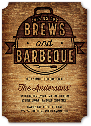 Brews and Barbeque Summer Invitation, Brown, 5x7, Pearl Shimmer Cardstock, Ticket