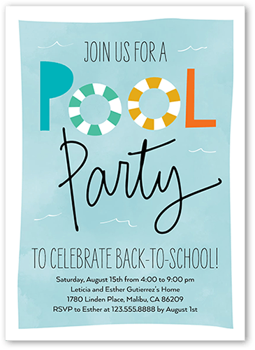 Poolside Party Summer Invitation, Black, 5x7 Flat, Pearl Shimmer Cardstock, Square