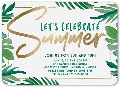 Lets Celebrate Summer Invitation, White, 5x7 Flat, Standard Smooth Cardstock, Rounded