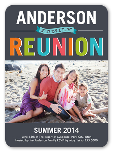 Colorful Reunion Summer Invitation, Grey, Standard Smooth Cardstock, Rounded