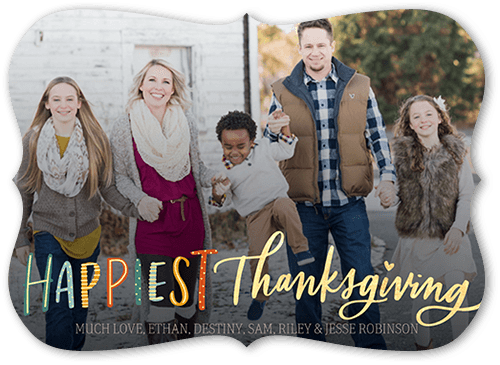 Happiest Thanksgiving Fall Greeting, Green, 5x7, Pearl Shimmer Cardstock, Bracket