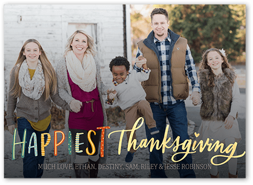 Happiest Thanksgiving Fall Greeting, Green, 5x7 Flat, Luxe Double-Thick Cardstock, Square