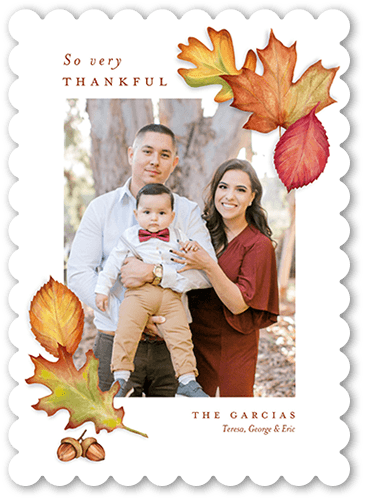 So Very Thankful Fall Greeting, White, 5x7 Flat, 100% Recycled Cardstock , Scallop