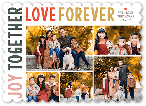 Joy and Love Forever Fall Greeting, White, 5x7 Flat, Pearl Shimmer Cardstock, Scallop