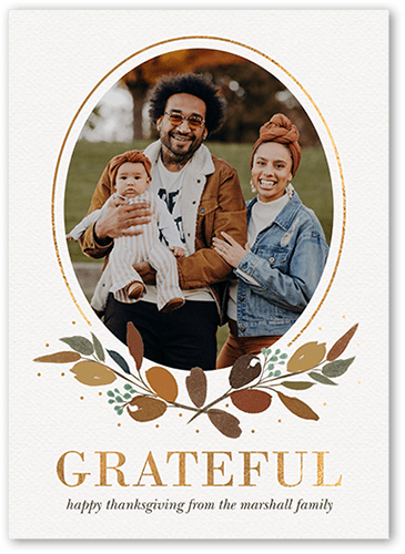 Delicate Leaves Fall Greeting, Grey, 5x7 Flat, Standard Smooth Cardstock, Square, Whisper Gray