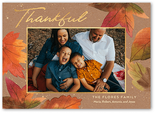 Autumnal Leaves Fall Greeting, Beige, 5x7 Flat, Matte, Signature Smooth Cardstock, Square