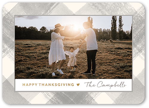 Fall Plaid Frame Fall Greeting, Gray, 5x7, Pearl Shimmer Cardstock, Rounded
