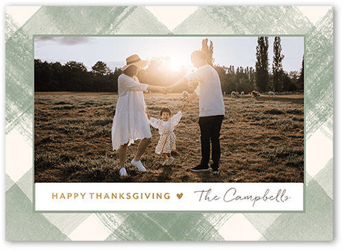 Fall Plaid Frame Fall Greeting, Green, 5x7 Flat, Pearl Shimmer Cardstock, Square