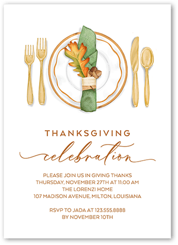 Thanksgiving Setting Fall Invitation, White, 5x7, Standard Smooth Cardstock, Square