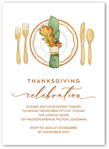 Thanksgiving Setting Fall Invitation, White, 5x7 Flat, Matte, Signature Smooth Cardstock, Square