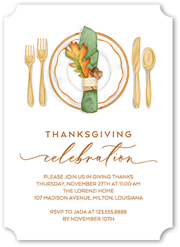Thanksgiving Setting Fall Invitation, White, 5x7 Flat, Pearl Shimmer Cardstock, Ticket