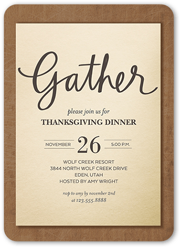 Gather Thanks Fall Invitation, White, 5x7 Flat, Standard Smooth Cardstock, Rounded