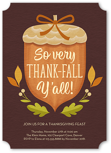 Thankfall Yall Fall Invitation, Brown, 5x7 Flat, Pearl Shimmer Cardstock, Ticket