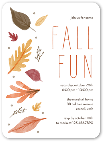 Falling Fronds Fall Invitation, White, 5x7 Flat, Standard Smooth Cardstock, Rounded