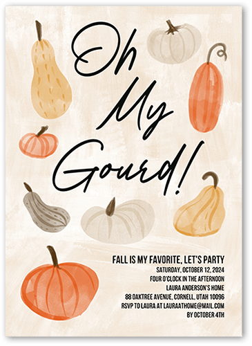 Oh My Gourd Fall Invitation, Beige, 5x7 Flat, Matte, Signature Smooth Cardstock, Square