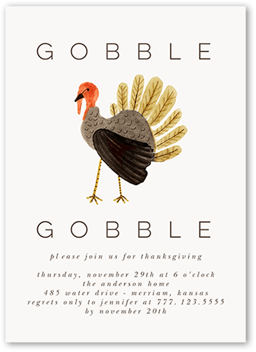 Gobble Day Fall Invitation, White, 5x7 Flat, 100% Recycled Cardstock , Square