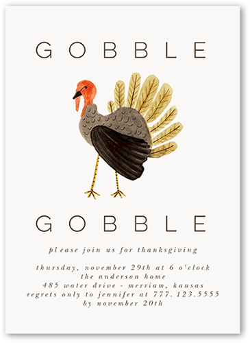 Gobble Day Fall Invitation, White, 5x7 Flat, 100% Recycled Cardstock ?, Square