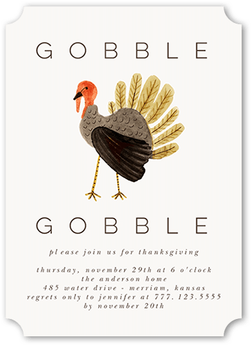 Gobble Day Fall Invitation, White, 5x7 Flat, Pearl Shimmer Cardstock, Ticket