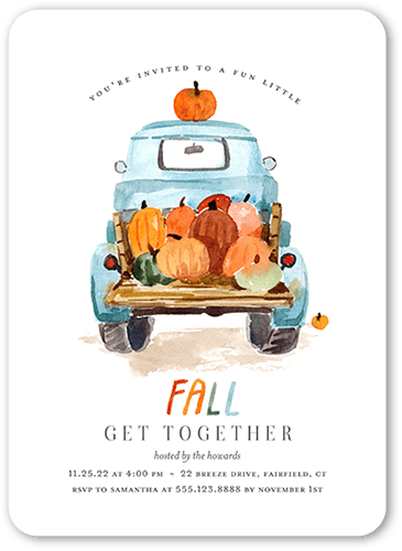 Pumpkin Truck Fall Invitation, White, 5x7 Flat, Matte, Signature Smooth Cardstock, Rounded