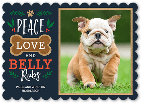 Belly Rubs Christmas Card, Black, 5x7, Christmas, Pearl Shimmer Cardstock, Scallop