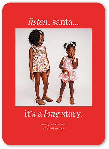 A Long Story Christmas Card, Red, 5x7 Flat, Christmas, Standard Smooth Cardstock, Rounded