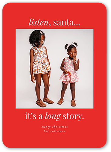 A Long Story Christmas Card, Red, 5x7 Flat, Christmas, Matte, Signature Smooth Cardstock, Rounded