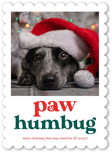 Paw Humbug Christmas Card, White, 5x7, Christmas, Pearl Shimmer Cardstock, Scallop