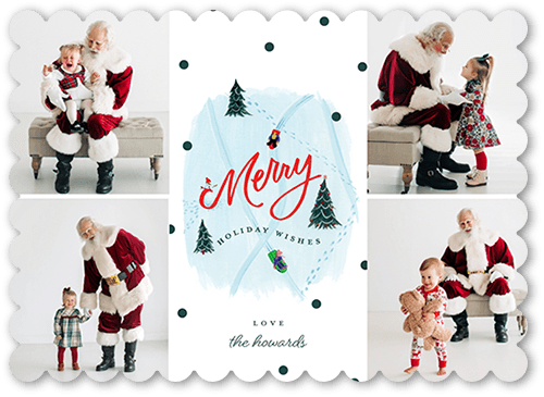 Merry Sledding Christmas Card, White, 5x7 Flat, Christmas, Pearl Shimmer Cardstock, Scallop